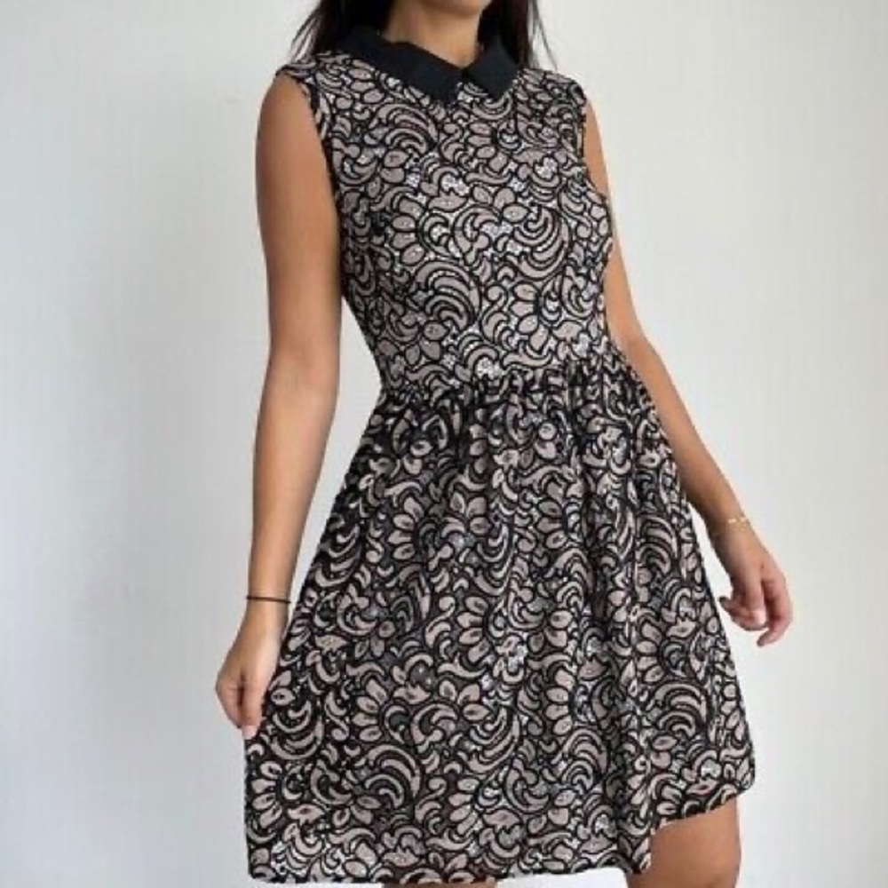 Betsey Johnson Peter Pan Collared Lace Fit And Flare Dress 12